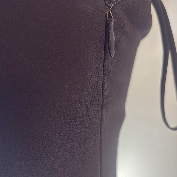 Evening formal long halter dress black open back crape lined mock satin ruffle 4 - Picture 5 of 15